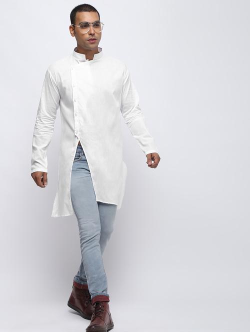 white solid asymmetric short  kurta - 16475111 - Very Small Image - 1