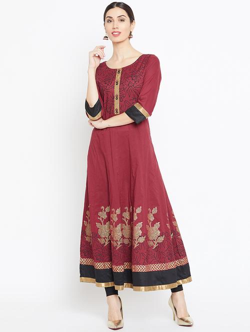 block printed anarkali kurta - 16475841 - Very Small Image - 1