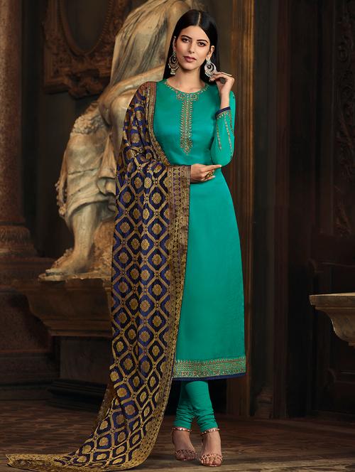 embroidered unstitched churidaar suit - 16477081 - Very Small Image - 1