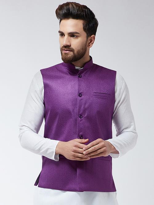 purple solid nehru jacket - 16480402 - Very Small Image - 1