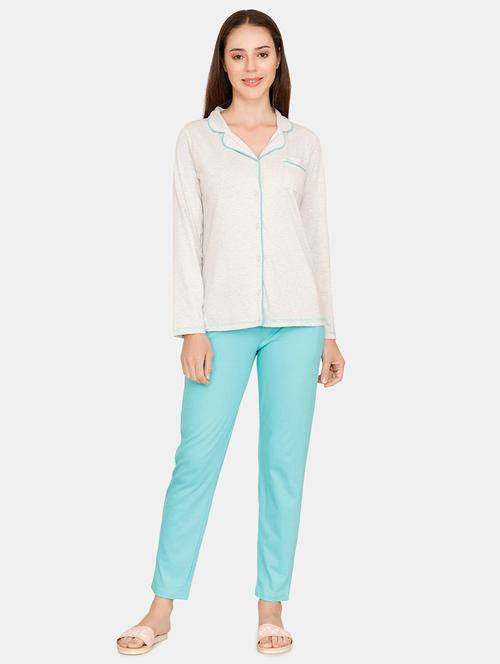 lapel neck shirt & pajama  nightwear set - 16481165 - Very Small Image - 1