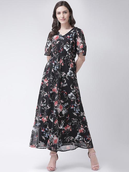 slit sleeved floral maxi dress - 16483234 - Very Small Image - 1