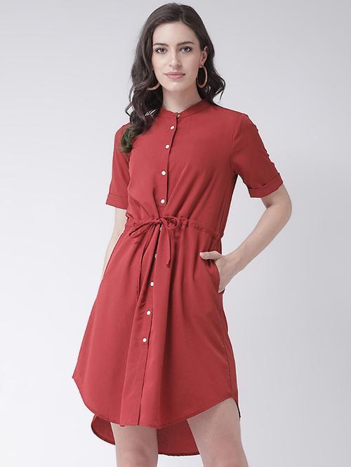 drawstring waist solid high low dress - 16483256 - Very Small Image - 1