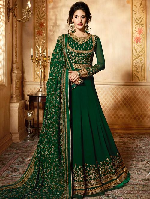 embroidered anarkali semi-stitched suit - 16483565 - Very Small Image - 1