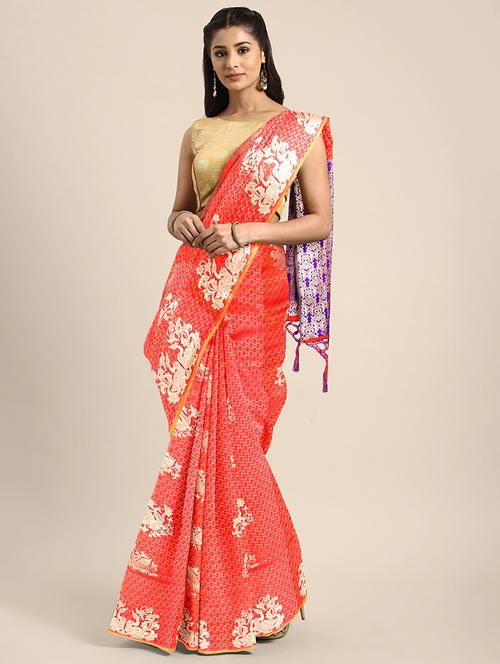 floral kanjivaram saree with blouse - 16484027 - Very Small Image - 1
