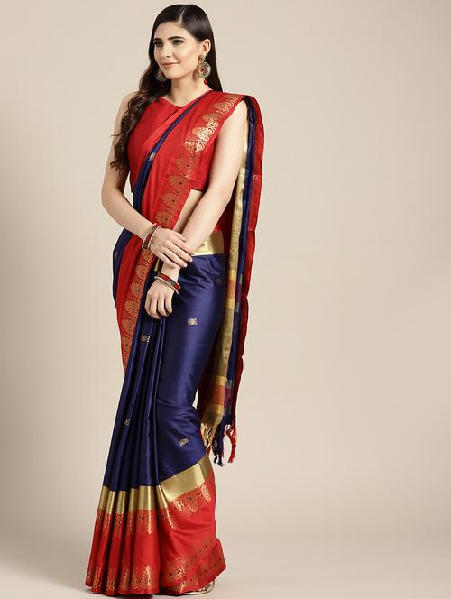 solid bordered saree with blouse - 16484587 - Very Small Image - 1