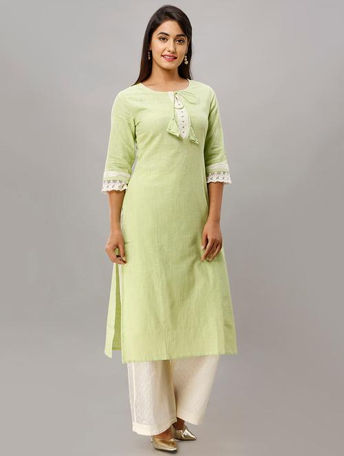 pastel green solid straight kurta - 16485509 - Very Small Image - 1