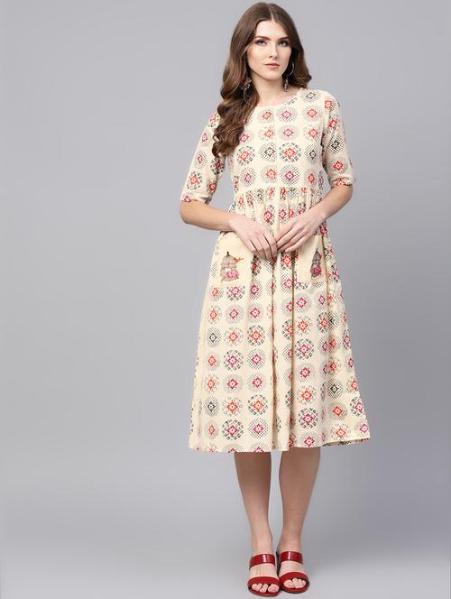 block printed a-line ethnic dress - 16487484 - Very Small Image - 1