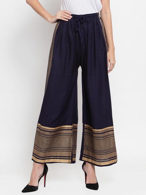 drawstring waist foil print palazzo  - 16488008 - Very Small Image - 1