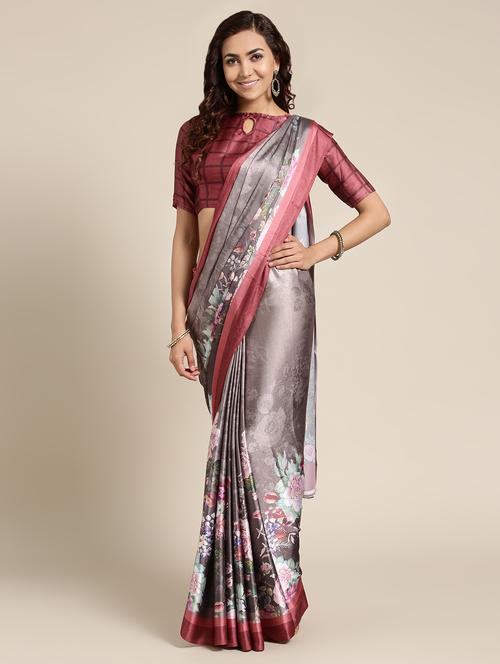floral printed saree with blouse - 16489966 - Very Small Image - 1