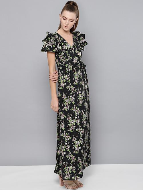 tie knot ruffled wrap maxi dress - 16490182 - Very Small Image - 1