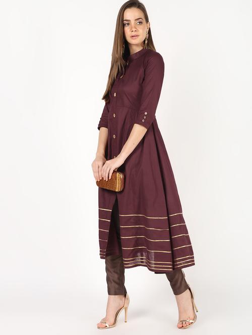 gota patti solid flared kurta - 16490971 - Very Small Image - 1