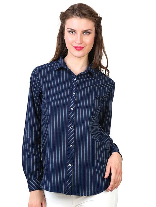 long sleeved curved hem striped shirt - 16492109 - Very Small Image - 1