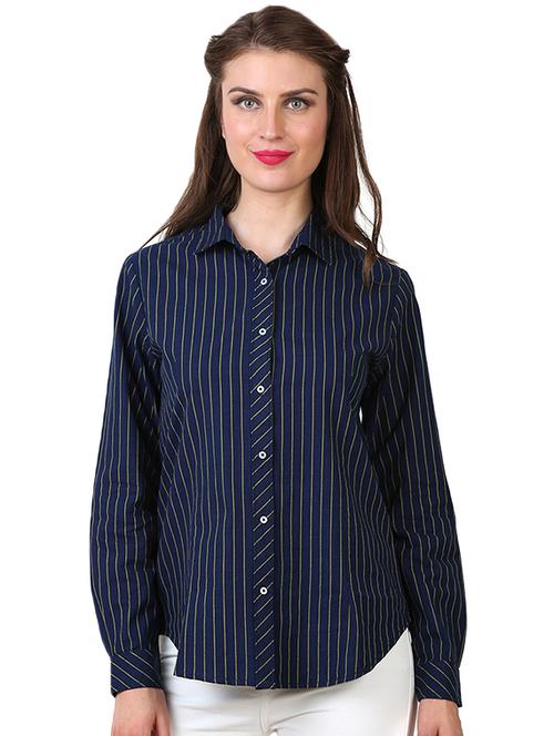 long sleeved curved hem striped shirt - 16492111 - Very Small Image - 1