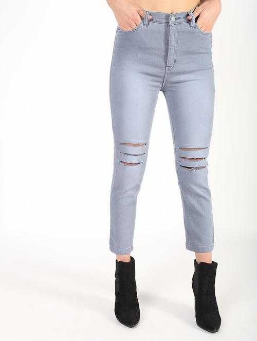 high rise knee slit jeans  - 16493042 - Very Small Image - 1