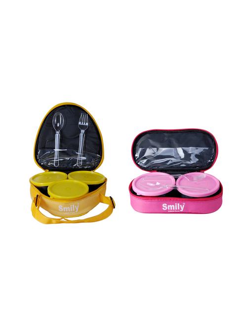 combo of triangle yellow & pink lunch box   - 16493393 - Very Small Image - 1