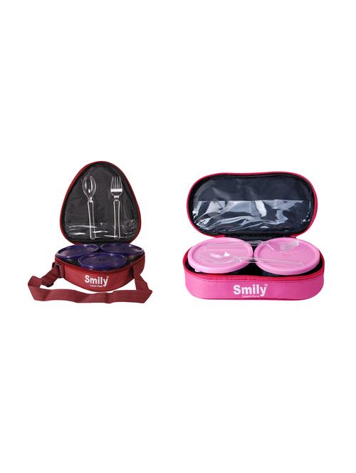 combo of triangle maroon & pink lunch box   - 16493397 - Very Small Image - 1