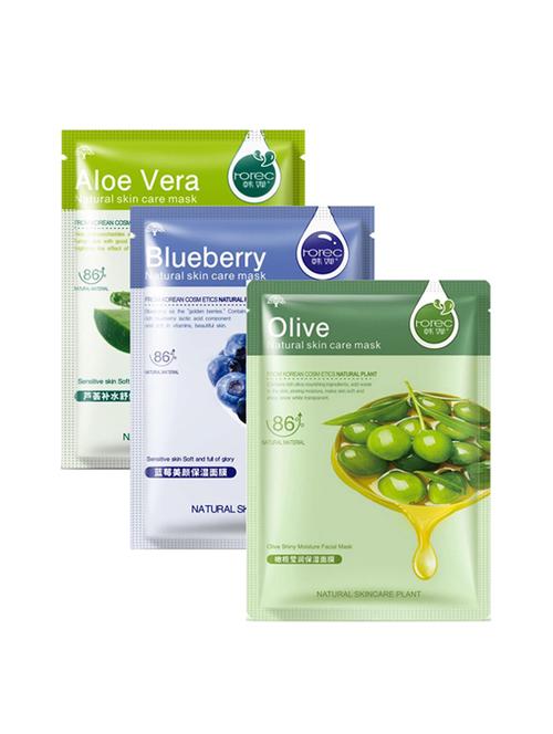 horec activated real nature unisex facial mask (aloe vera, blueberry, olive) (pack of 3) - 16494590 - Very Small Image - 1