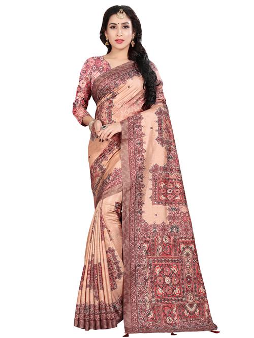 printed tussar saree with blouse - 16495692 - Very Small Image - 1