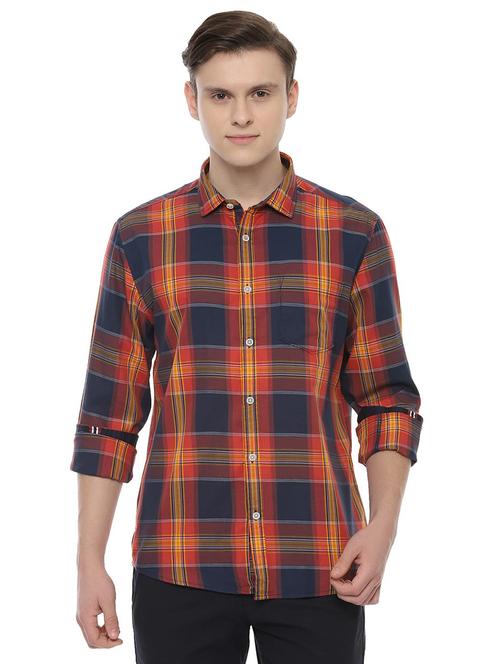 navy blue checkered casual shirt - 16496114 - Very Small Image - 1