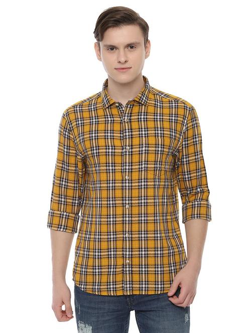 yellow checkered casual shirt - 16496119 - Very Small Image - 1