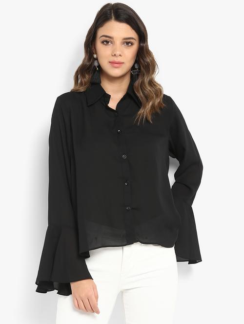 bell sleeved solid high low shirt  - 16497330 - Very Small Image - 1