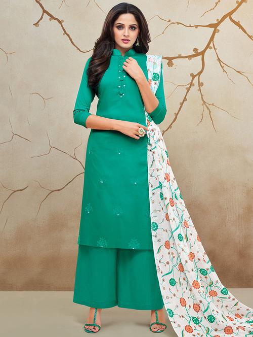 embroidered palazzo unstitched suit - 16499526 - Very Small Image - 1