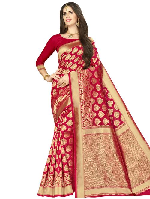 ethnic motif banarasi saree with blouse - 16500417 - Very Small Image - 1