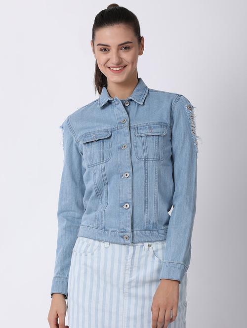 distressed long sleeved jacket  - 16503927 - Very Small Image - 1