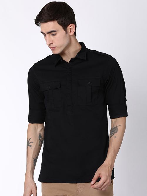 black solid short kurta - 16504702 - Very Small Image - 1