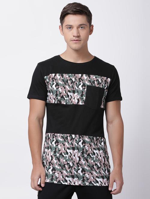 black camouflage print cut & sew pocket t-shirt - 16505581 - Very Small Image - 1