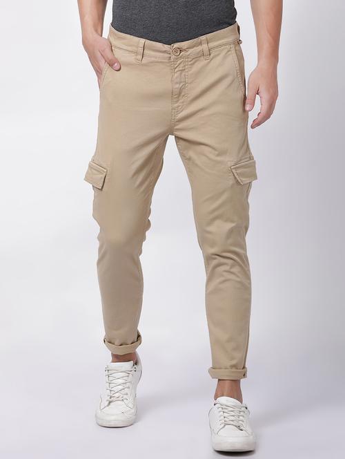 beige solid cargo trouser - 16505674 - Very Small Image - 1