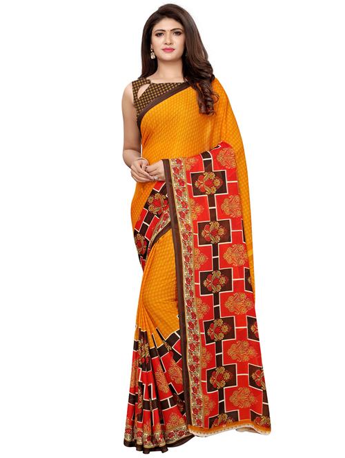 checkered printed saree with blouse - 16506198 - Very Small Image - 1