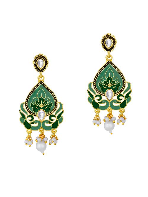 green metal drop earring - 16506646 - Very Small Image - 1