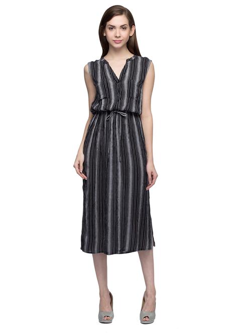 drawstring tie knot striped a-line dress - 16506779 - Very Small Image - 1