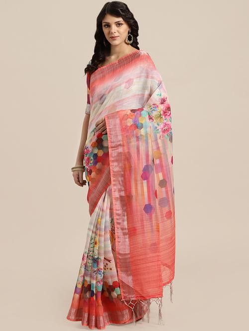 geometric printed saree with blouse - 16508542 - Very Small Image - 1
