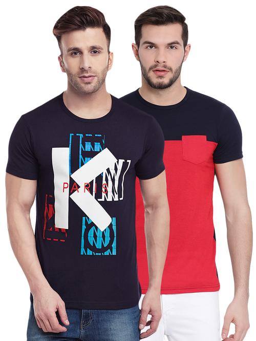 navy blue and red printed combo t-shirts - 16509489 - Very Small Image - 1