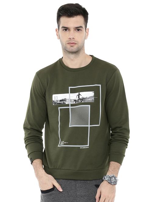 olive green chest print sweatshirt - 16509556 - Very Small Image - 1