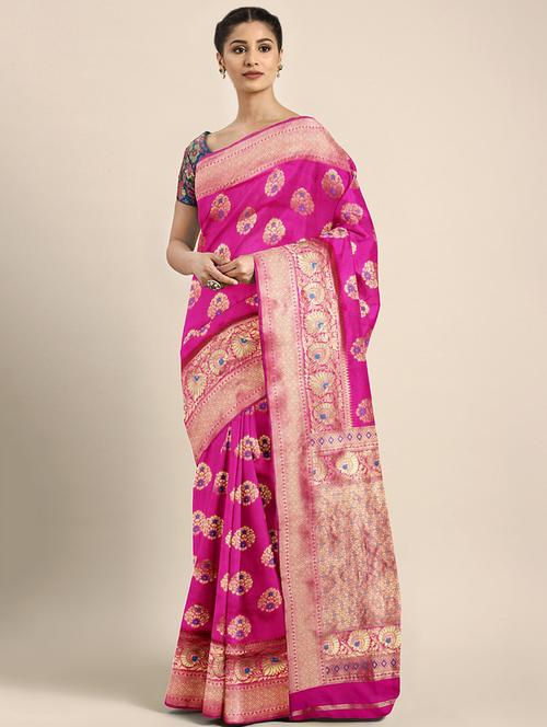 printed woven saree with blouse - 16510127 - Very Small Image - 1