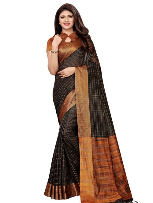 checkered woven saree with blouse - 16515763 - Very Small Image - 1