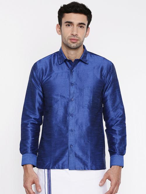blue solid casual shirt - 16516732 - Very Small Image - 1