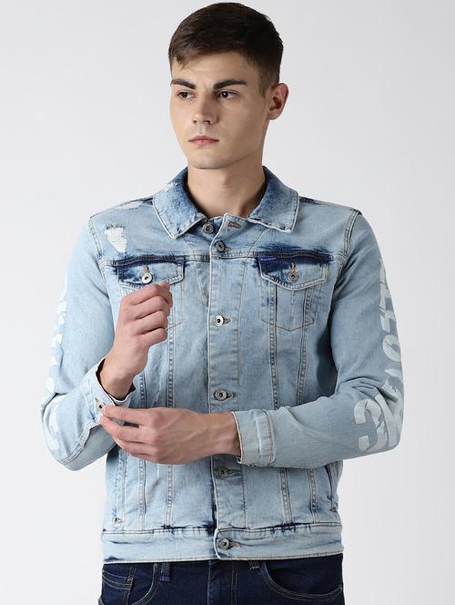 blue washed printed denim jacket - 16517509 - Very Small Image - 1