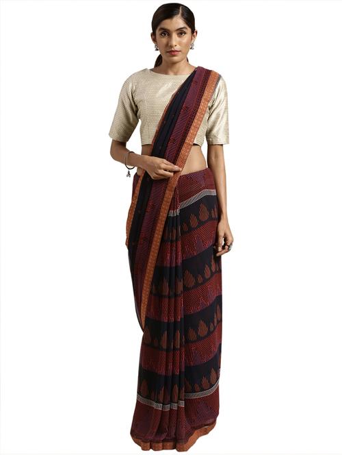 abstract printed saree with blouse - 16517641 - Very Small Image - 1