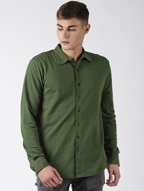 olive green solid casual shirt - 16517897 - Very Small Image - 1