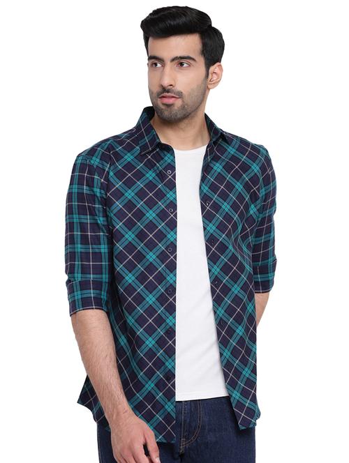 dark blue checkered casual shirt - 16518038 - Very Small Image - 1