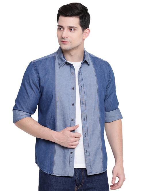 blue denim casual shirt - 16518053 - Very Small Image - 1