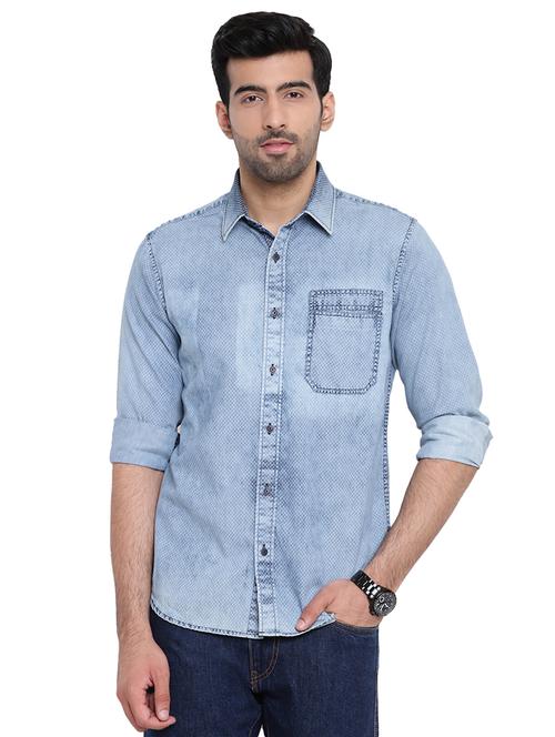 blue denim casual shirt - 16518058 - Very Small Image - 1