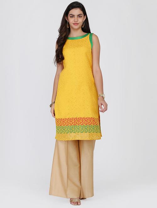 self-design chanderi straight kurta - 16518544 - Very Small Image - 1