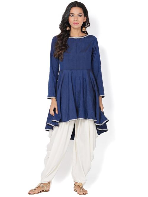 solid silk flared kurta - 16518590 - Very Small Image - 1