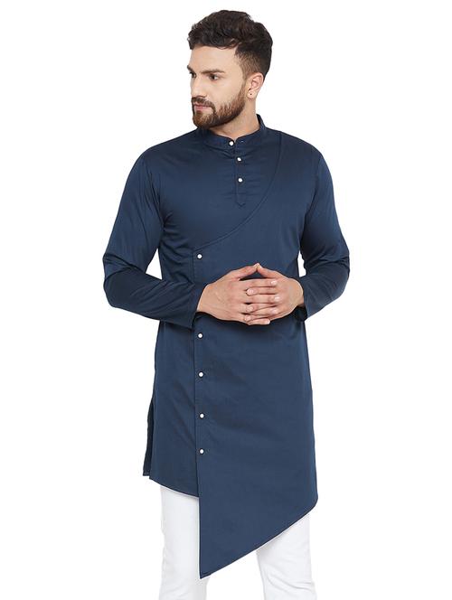 navy blue solid asymmetric kurta - 16518659 - Very Small Image - 1